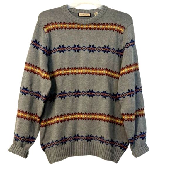 GH Bass Crew Neck Sweater Mens Large Grandpa Pullover Fair Isle Nordic Ski Knit - Picture 1 of 12